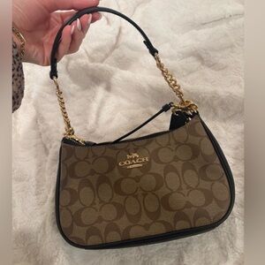 Coach Tan and Black Signature Shoulder Bag